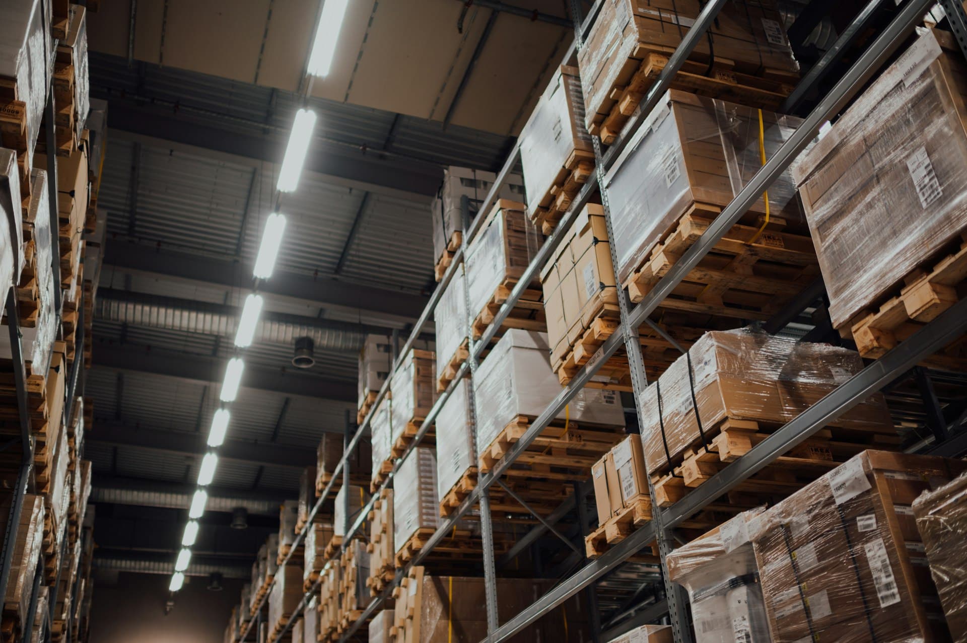 Warehouse fulfillment operation with organized inventory shelving
